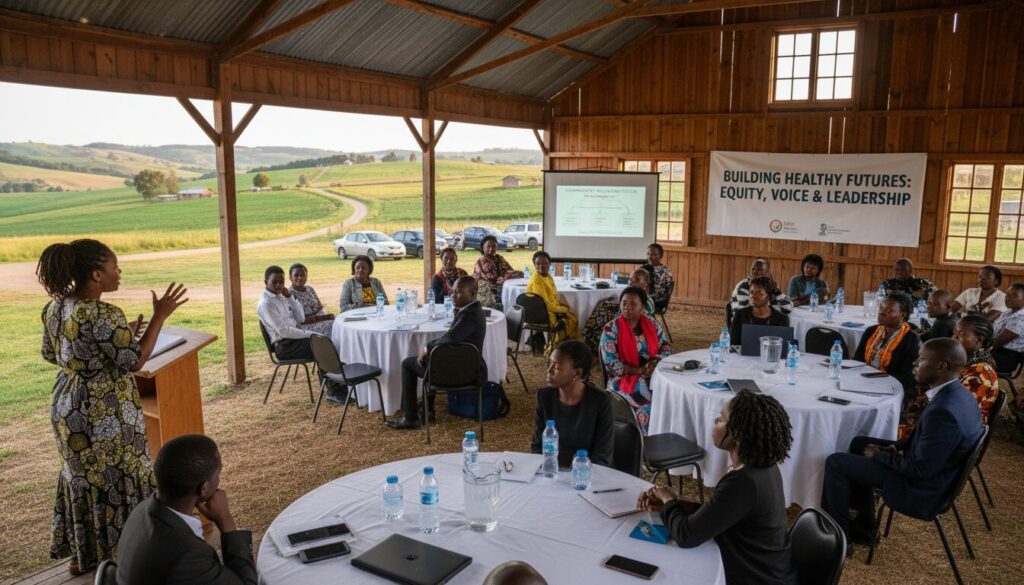 Meeting outdoors in a wooden stall