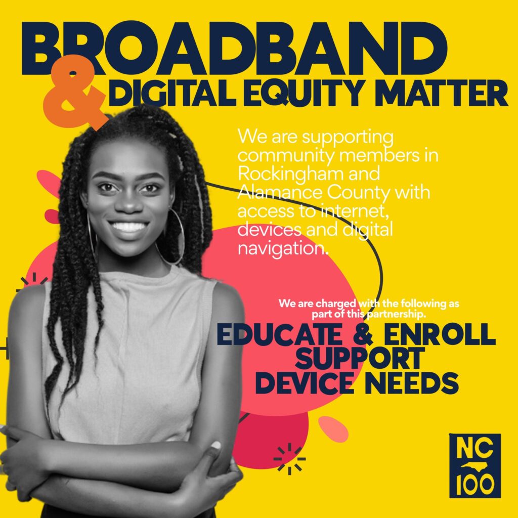 A graphic with a woman and text