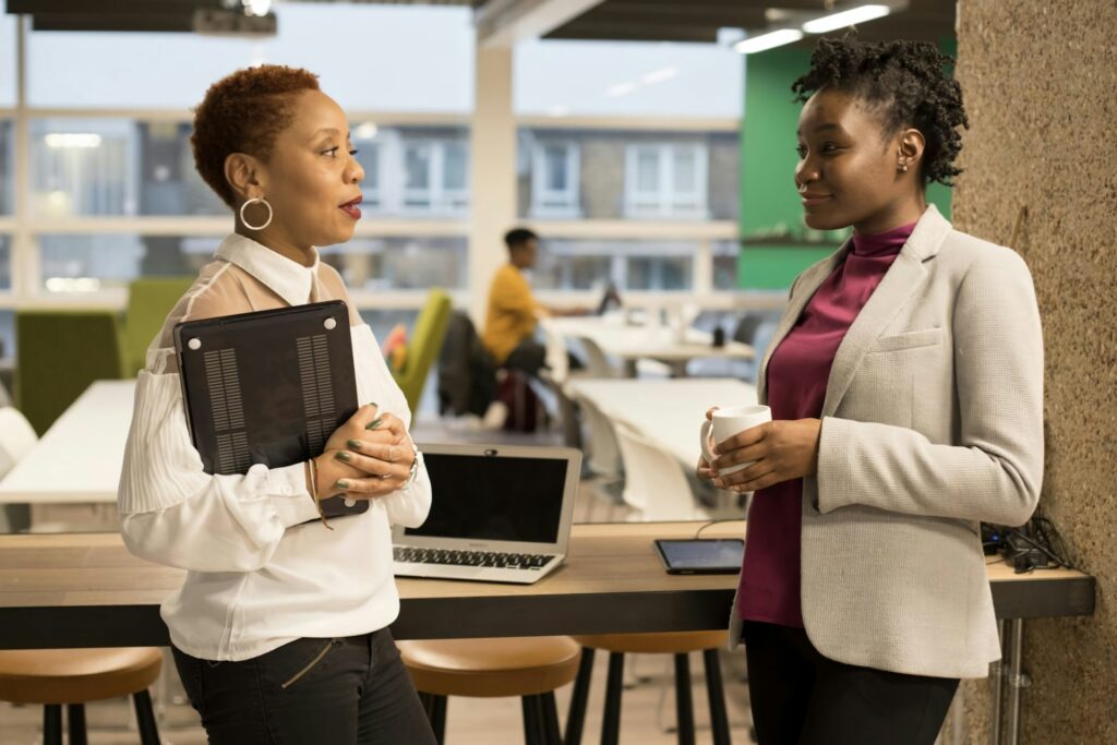 Two woman talking